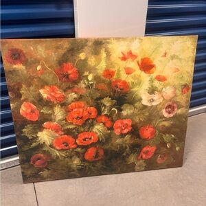 Floral Art Canvas with Red and Green Tones